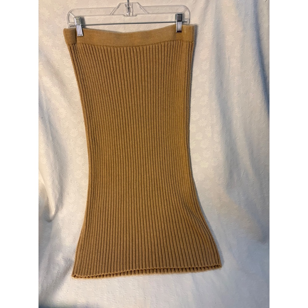 A New Day Earthcore Ribbed Minimalist Midi Camel Tan S L Stretch Bodycon Skirt